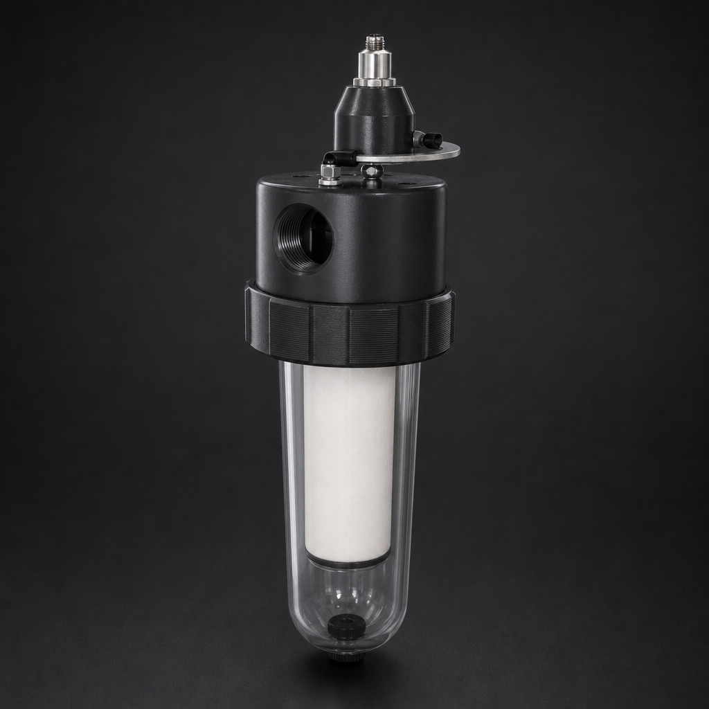 RF-H-383I coalescing filter with polycarbonate bowl and integral pre-filter for compressed air treatment | R+F FilterElements