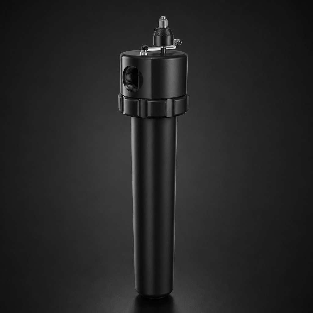 RF-H-390AI compressed air filter housing with differential pressure indicator for pressure drop monitoring